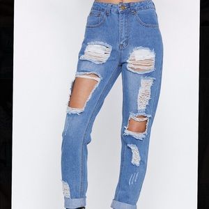 Nasty Gal High Waisted Ripped Denim Jeans